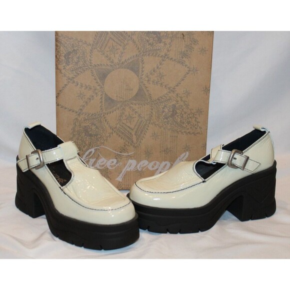 FREE PEOPLE Mayla Mary Jane Platforms Women’s Patent Leather 11‎ WHITE BLACK NEW - Picture 1 of 6